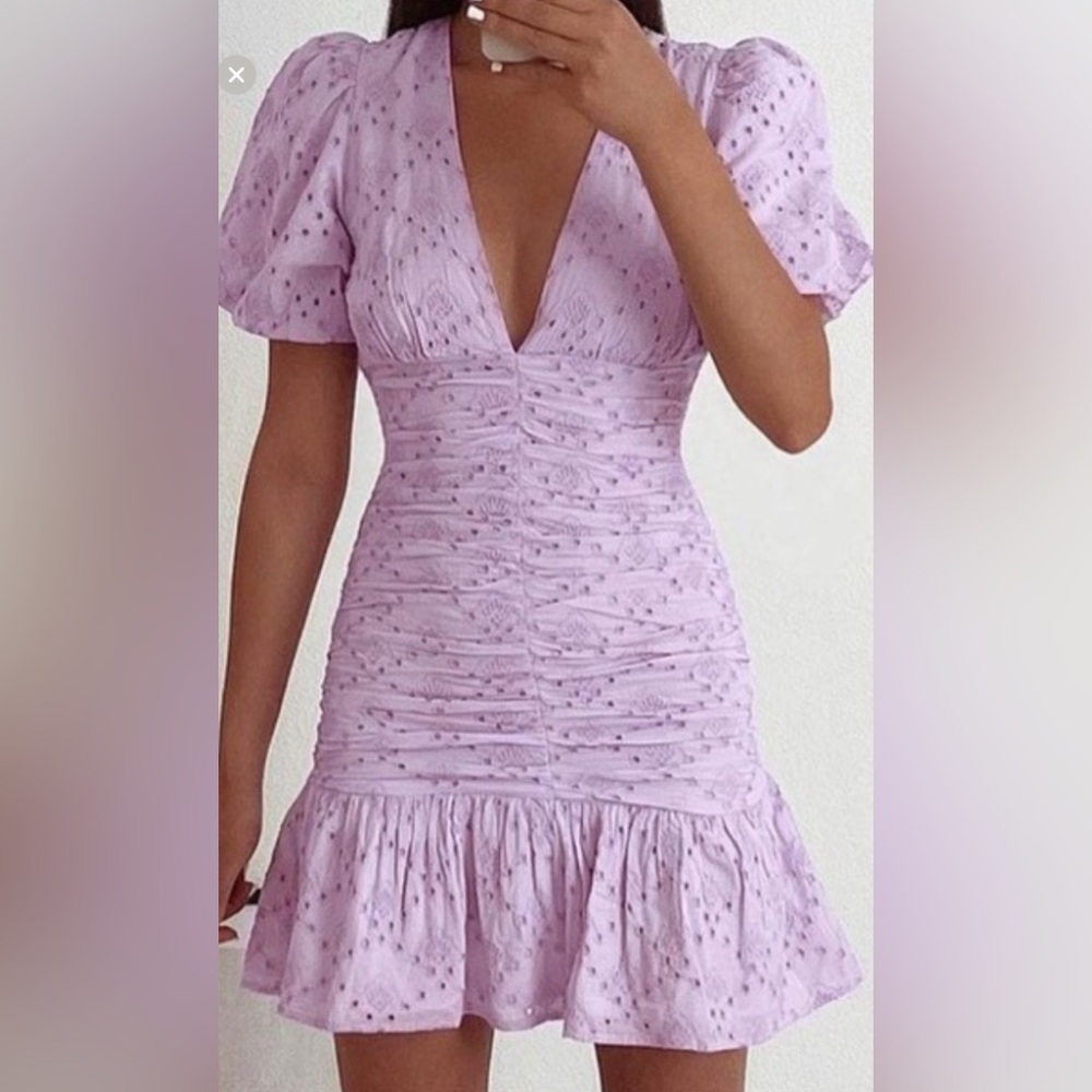 Zara Lilac Embroidered Eyelet Dress